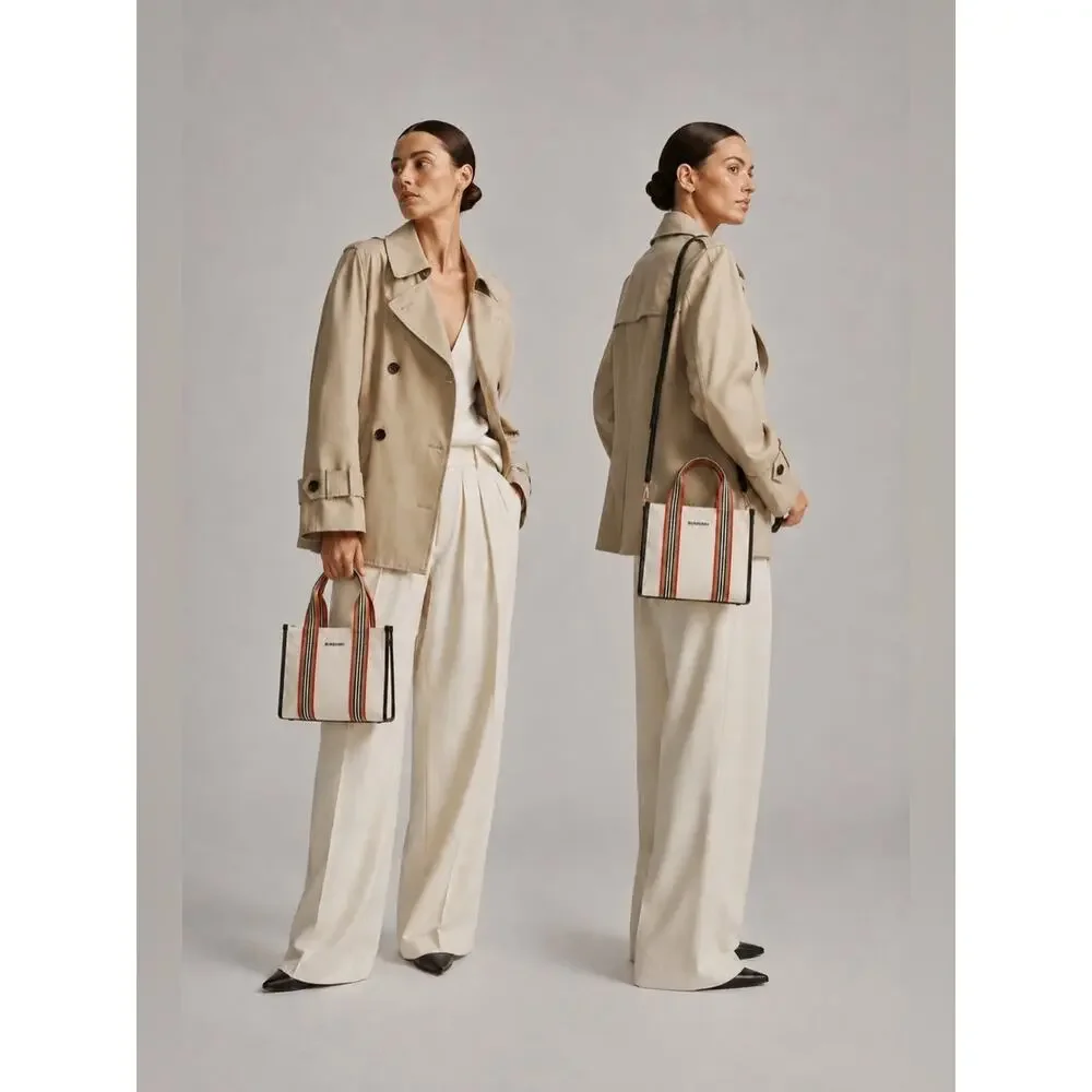Burberry Striped Canvas Tote crossbody Bag